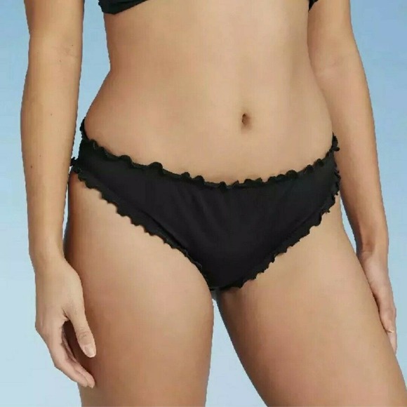 Extra Cheeky Bikini Bottom Womens 4/6 Black Low Coverage Ruched Shirred - Picture 11 of 12